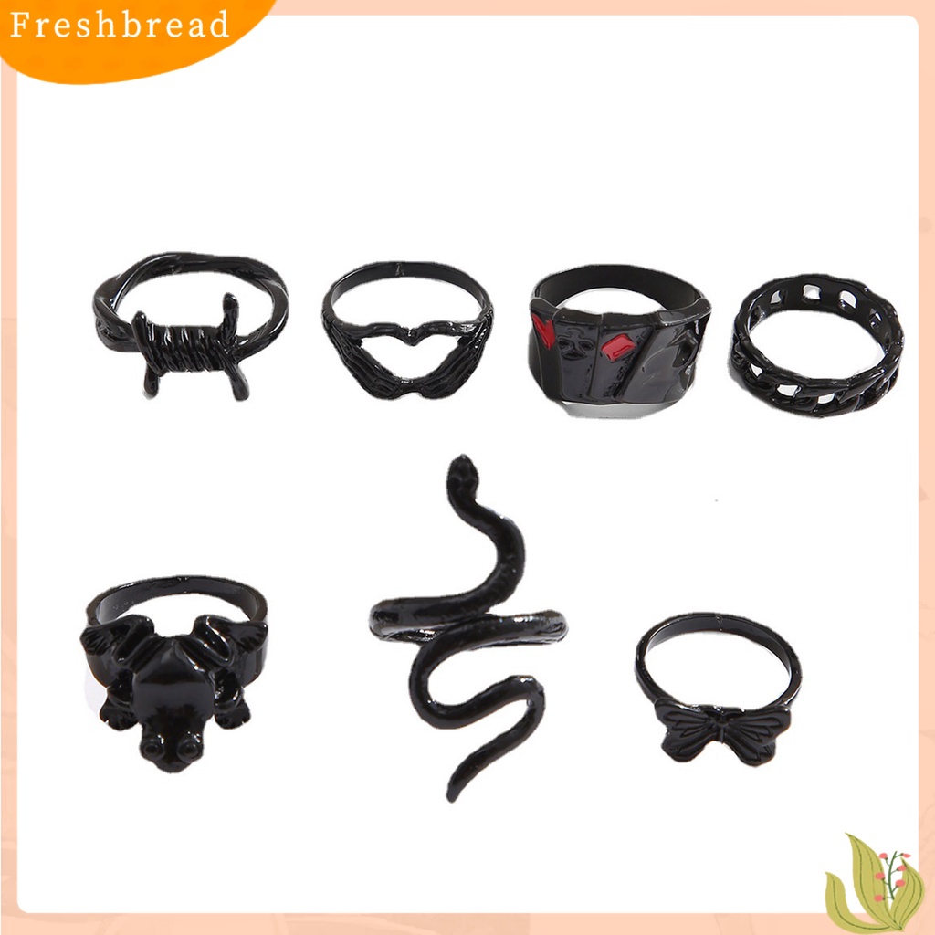 &lt; Freshbread &gt; 7Pcs Pita Jari Gaya Barat Vintage Electroplating Geometris Hypoallergenic Berdandan Aksesori Perhiasan Berlebihan Cincin Gotik Berlapis Hitam Untuk Kehidupan Sehari-Hari