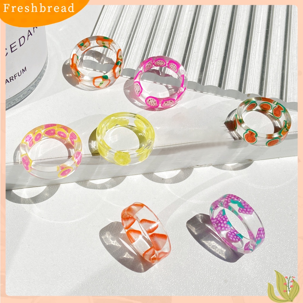 &lt; Freshbread &gt; 7Pcs Cincin Warna-Warni Menarik Nyaman Dipakai Resin Lemon Resin Finger Rings Untuk Hadiah