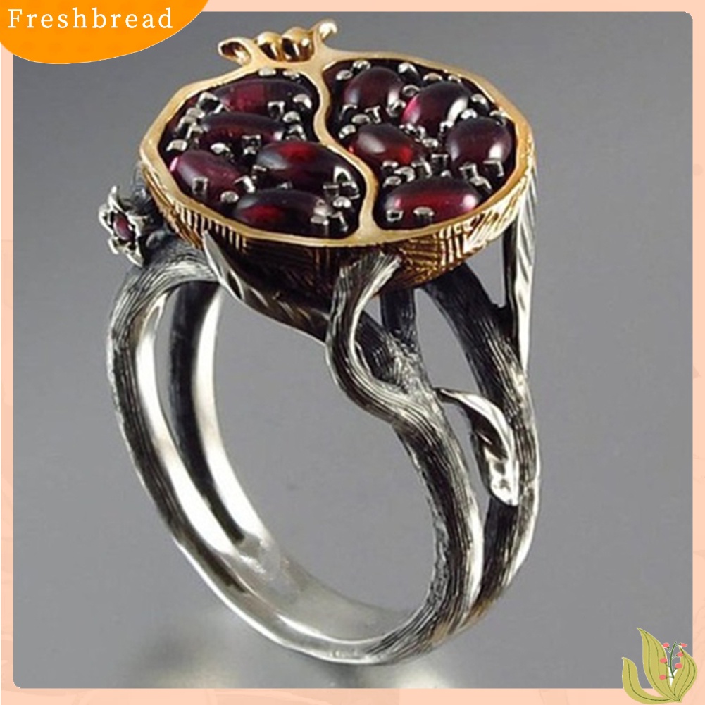 &lt; Freshbread &gt; Vintage Faux Gemstone Rotan Delima Cincin Wanita Pernikahan Pertunangan Perhiasan