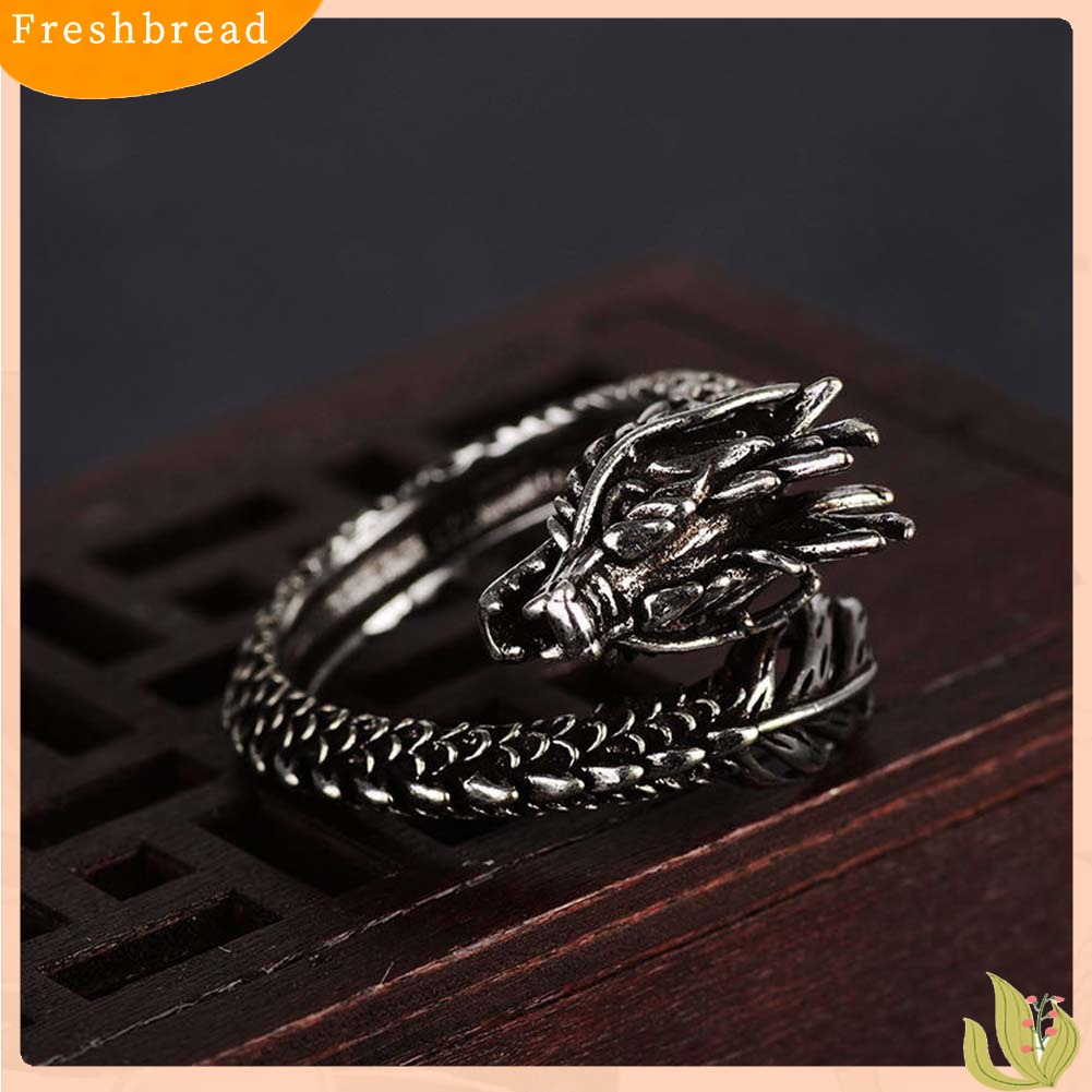 < Freshbread > Unisex Retro Naga Cina Diukir Pembukaan Yang Dapat Disesuaikan Cincin Jari Perhiasan Hadiah