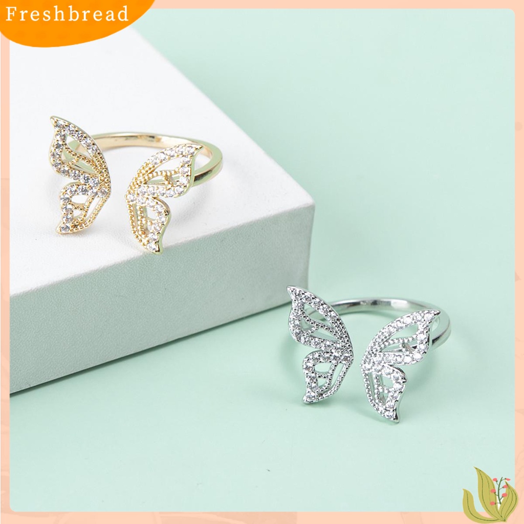 &lt; Freshbread &gt; Wanita Cincin Geometris Berlian Imitasi Mengkilap Hias Sparkling Adjustable Opening Hias Hadiah Butterfly Knuckle Ring Charm Perhiasan Untuk Pacaran