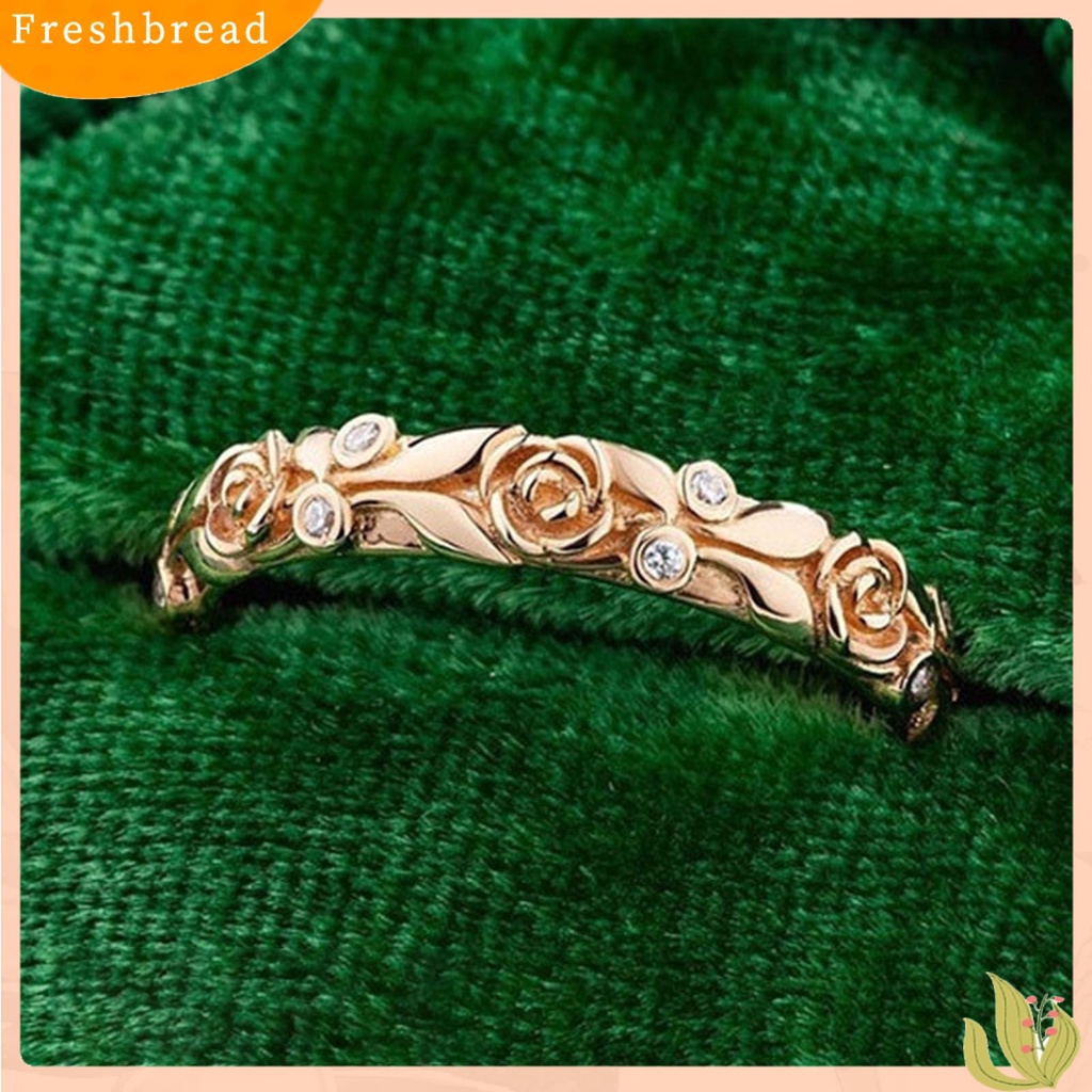 &lt; Freshbread &gt; Wanita Cincin Rose Rhinestones Perhiasan Berkilau Terang Kilau Jari Cincin Untuk Pernikahan