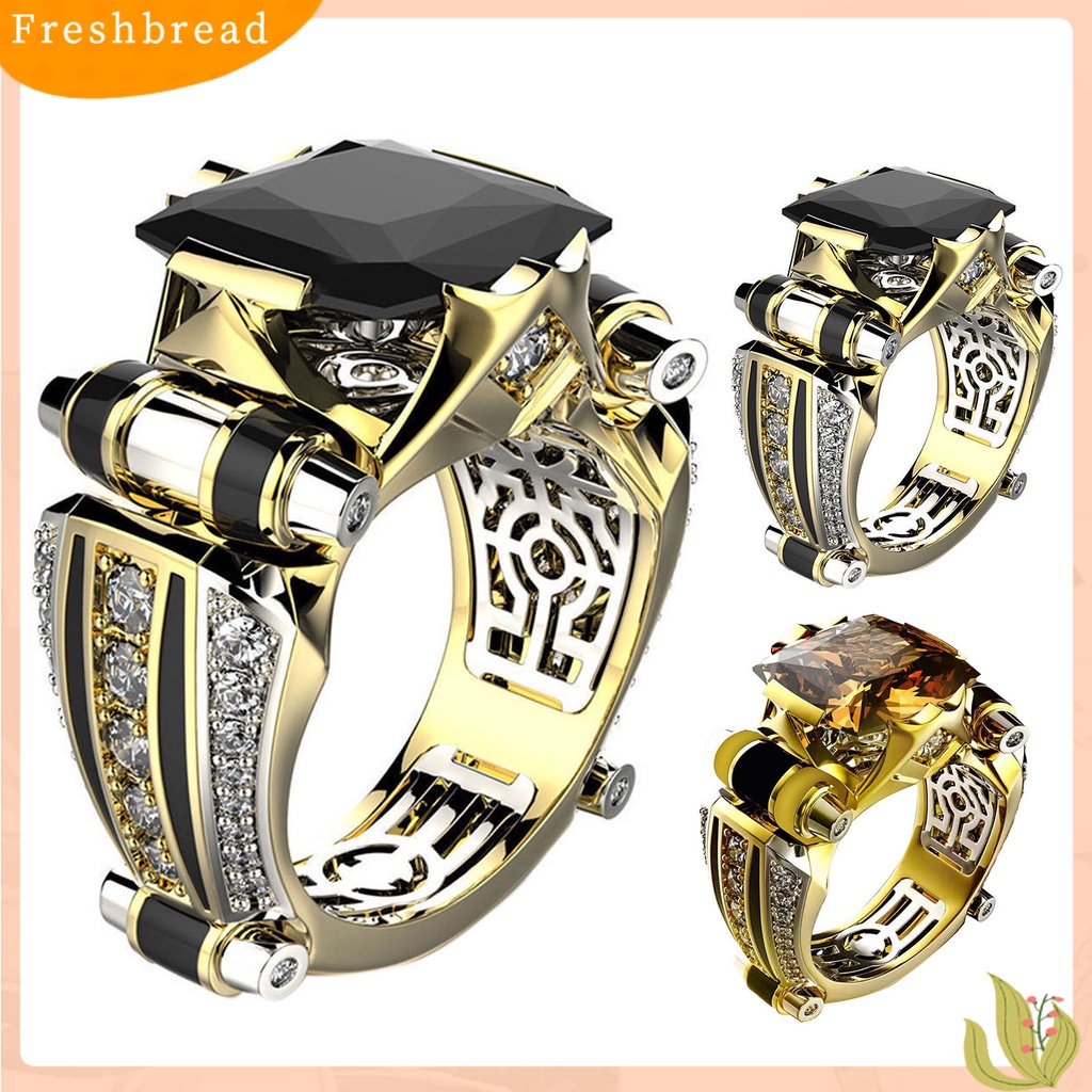 &lt; Freshbread &gt; Unisex Cincin Vintage Gothic Mewah Berlian Imitasi Mengkilap Electroplating Dekorasi Hadiah Pria Wanita Cubic Zirconia Fidget Ring Jewelry Untuk Pakaian Sehari-Hari