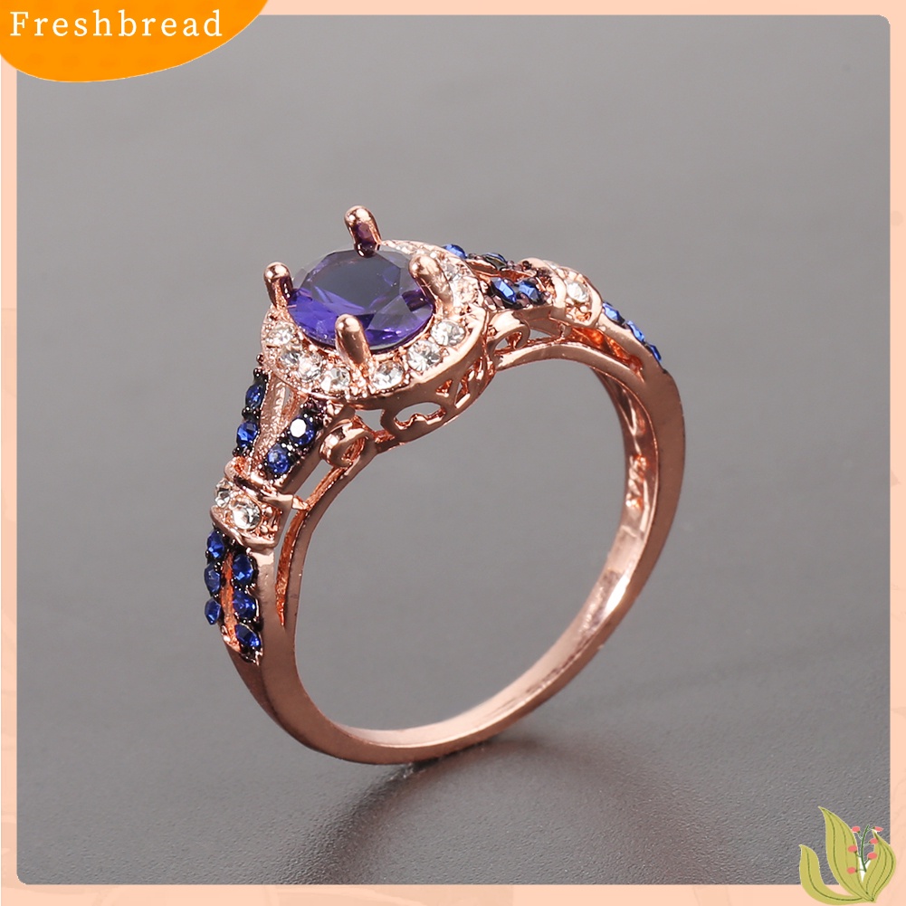 &lt; Freshbread &gt; Fashion Wanita Oval Berlian Imitasi Mengkilap Pengantin Pertunangan Pernikahan Cincin Perhiasan Hadiah