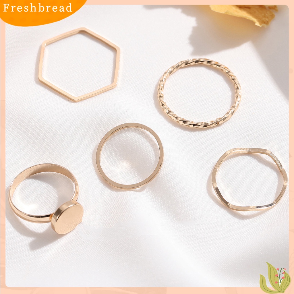 &lt; Freshbread &gt; 5Pcs/Set Cincin Shiny Pengerjaan Halus Alloy Golden Thin Women Finger Ring Untuk Hadiah