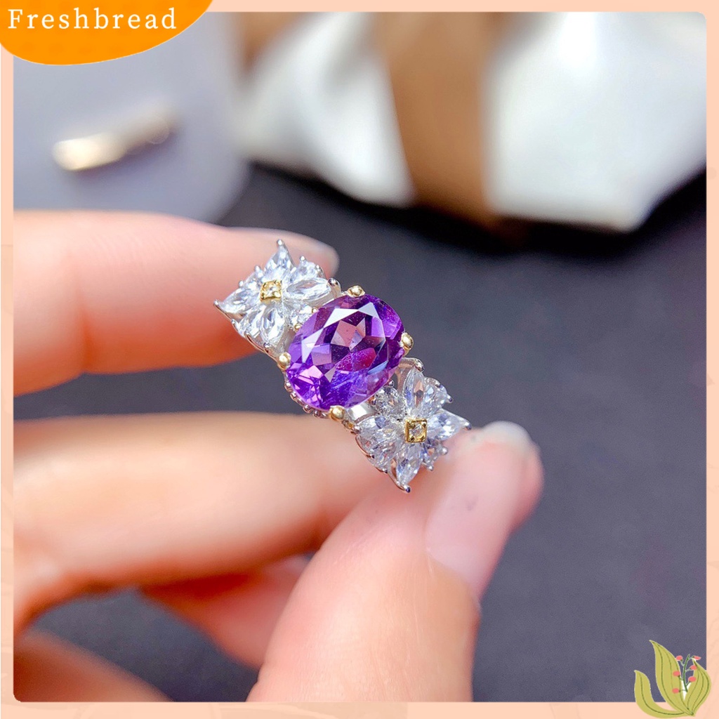 &lt; Freshbread &gt; Cincin Wanita Indah Dengan Bukaan Dapat Disesuaikan Kristal Imitasi Amethyst Jari Band Nikmat Pesta