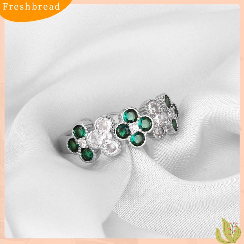 &lt; Freshbread &gt; Wanita Cincin Vintage Shiny Cubic Zirconia Desain Pembukaan Yang Dapat Disesuaikan Berdandan Hadiah Wanita Empat Daun Semanggi Beruntung Cincin Aksesoris Perhiasan