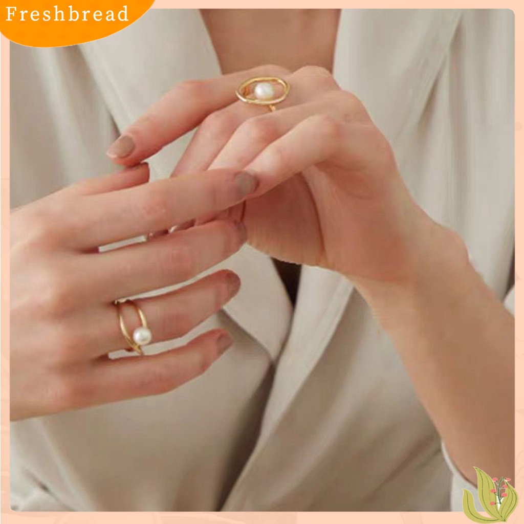 &lt; Freshbread &gt; Wanita Cincin Electroplating Eye-catching Emas Imitasi Mutiara Jari Cincin Aksesoris Perhiasan