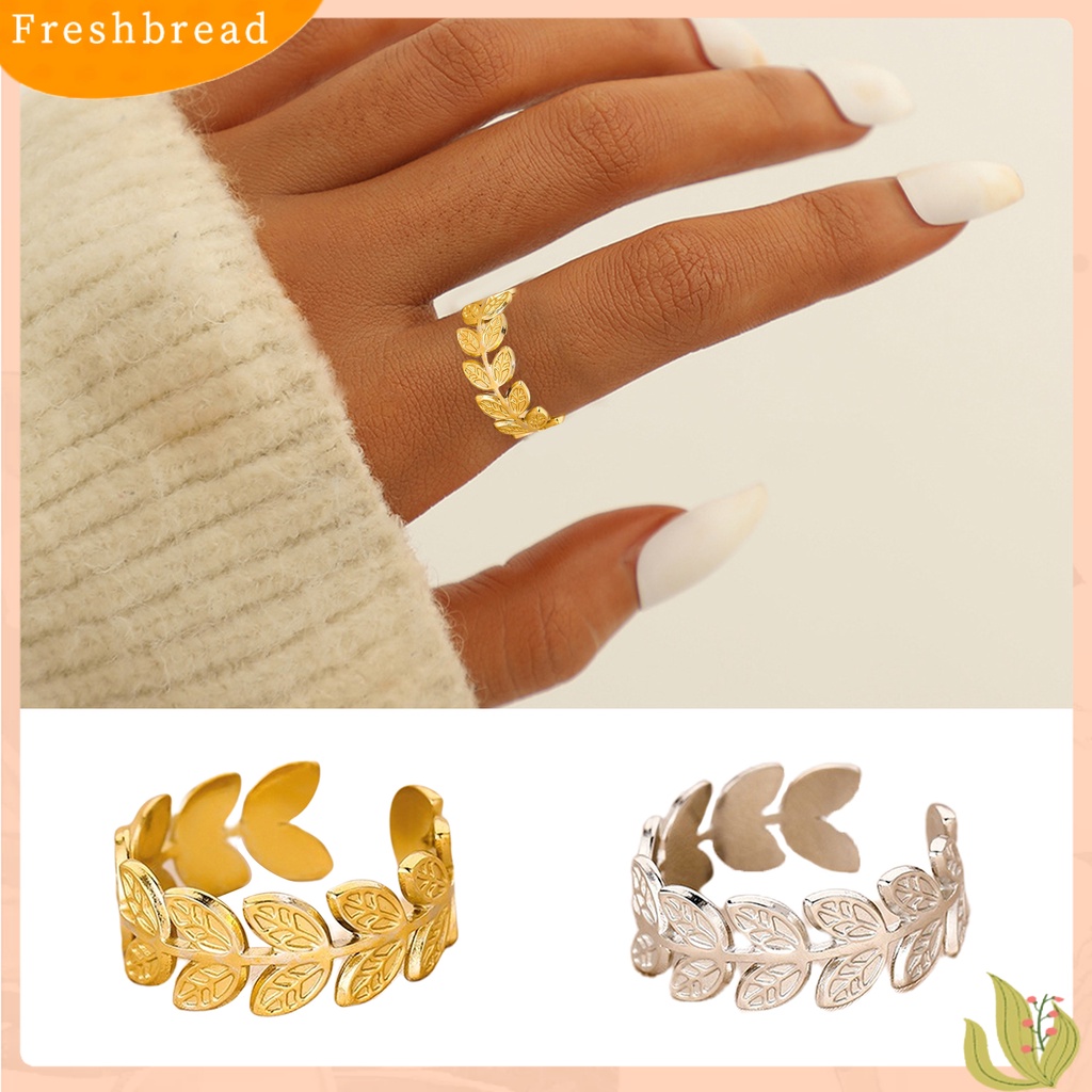 &lt; Freshbread &gt; Cincin Jari Pembukaan Daun Perhiasan Cincin Retro Bahan Stainless Steel Untuk Pesta Perjamuan Prom