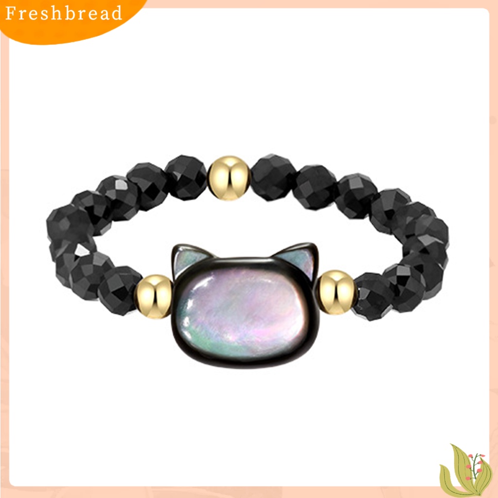 &lt; Freshbread &gt; Couple Cincin Manik-Manik Kucing Lucu Melar Adjustable Tidak Luntur Hias Hadiah Hitam Putih Imitasi Kristal Jari Cincin Perhiasan Aksesoris Fashion