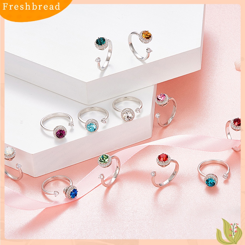 < Freshbread > Wanita Bulat Berlian Imitasi Hias Cincin Jari Terbuka Perhiasan Yang Dapat Disesuaikan Hadiah Ulang Tahun