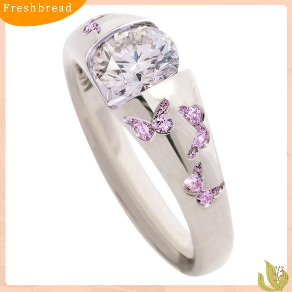 < Freshbread > Cincin Motif Kupu-Kupu Aksesoris Perhiasan Alloy Cubic Zirconia Finger Band Untuk Wanita