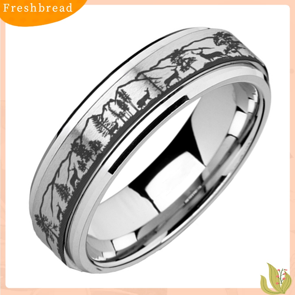 &lt; Freshbread &gt; Unisex Kreatif Hutan Stray Deer Print Titanium Steel Rotatable Spinner Ring