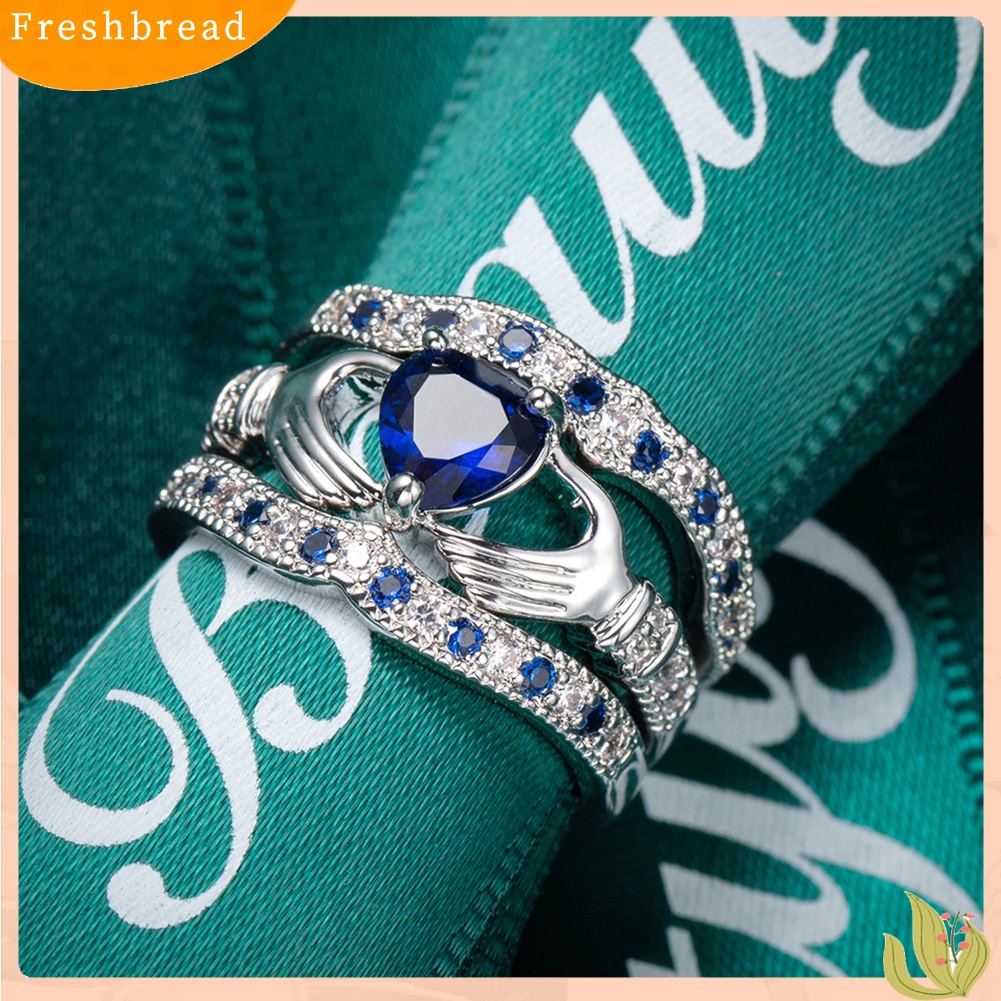 &lt; Freshbread &gt; 3Pcs/Set Wanita Hati Safir Imitasi Hias Susun Cincin Pernikahan Perhiasan Hadiah