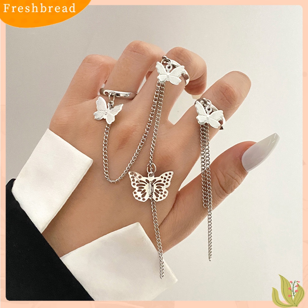 &lt; Freshbread &gt; 1set Cincin Jari Terintegrasi Artistik Paduan Rantai Desain Cincin Set Perhiasan Aksesoris