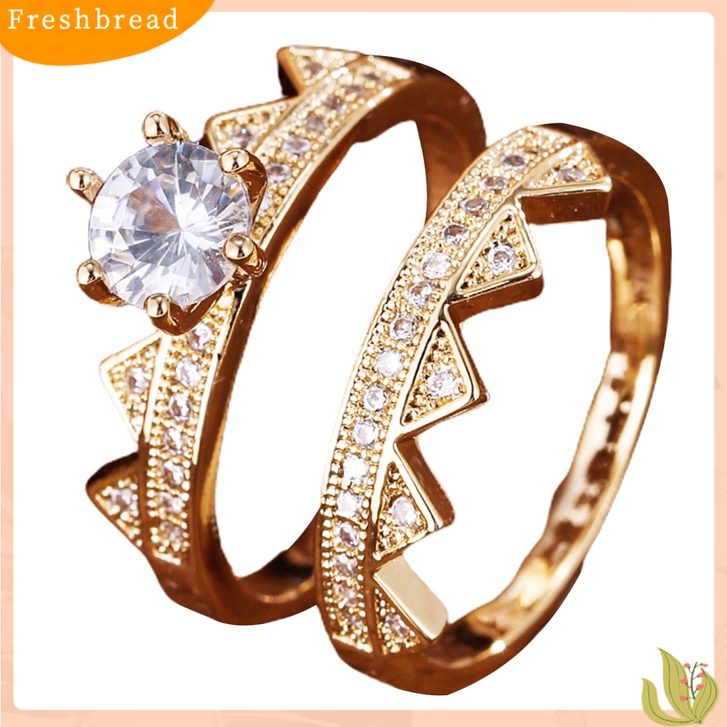 &lt; Freshbread &gt; 2Pcs/Set Wanita Cincin 2in1 Dilepas Mungil Hadiah Berlian Imitasi Bertatahkan Mahkota Pria Jari Cincin Perhiasan Fashion