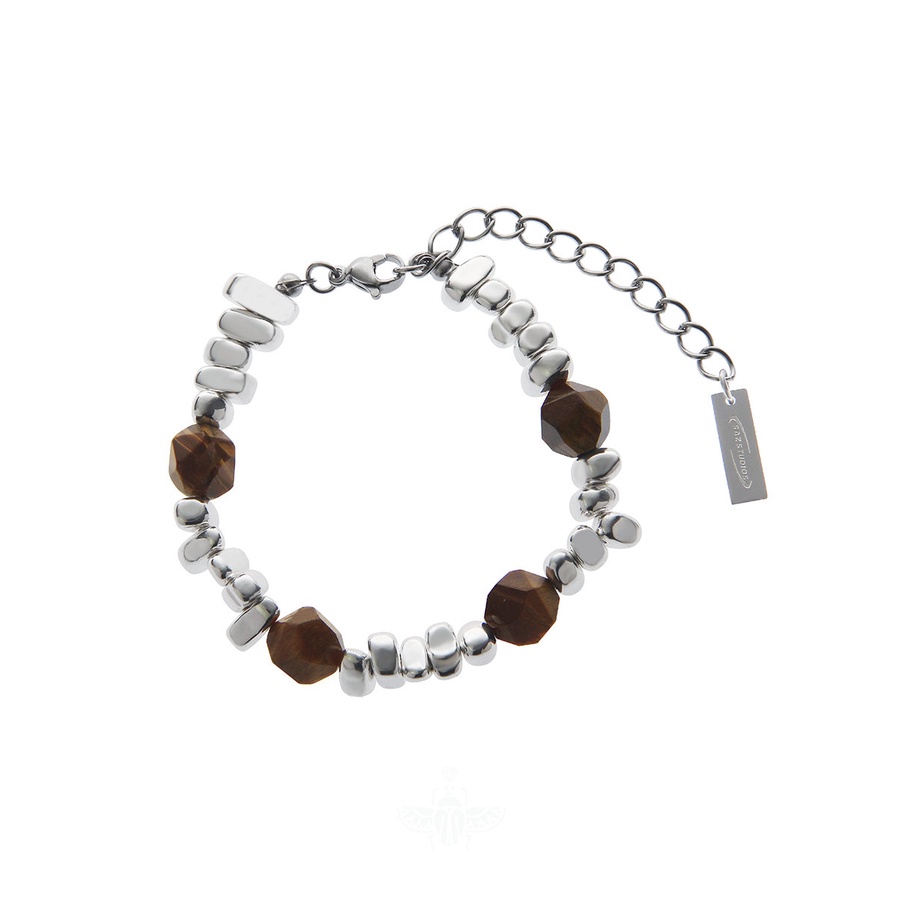 Gelang ins-style Stainless steel amber Tidak Berkarat Dengan Desain niche retro heteromorphous coffee color stitching in stock Gelang Manik-Manik Sederhana Untuk Pria