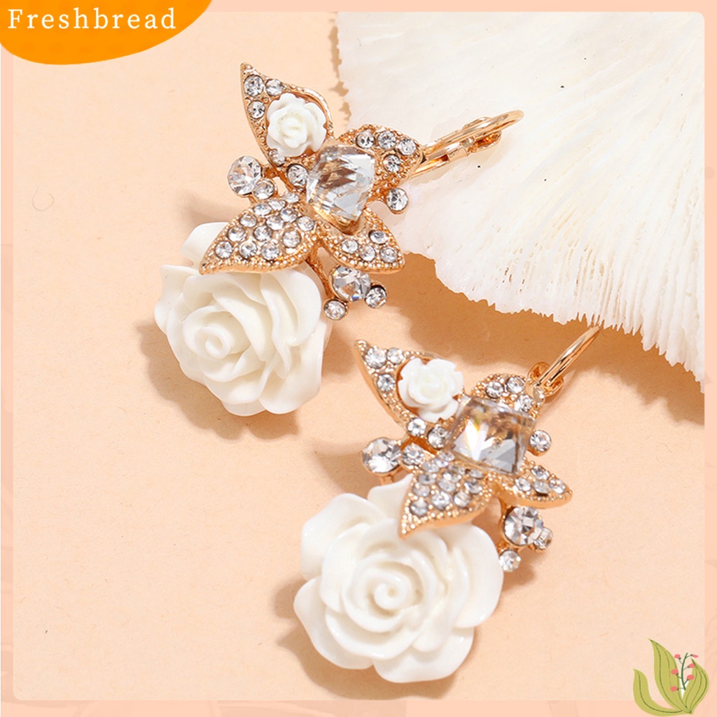 < Freshbread > 1pasang Anting Wanita Bunga Berlian Imitasi Vintage Electroplating Anting Gesper Telinga Tahan Lama Untuk Pernikahan