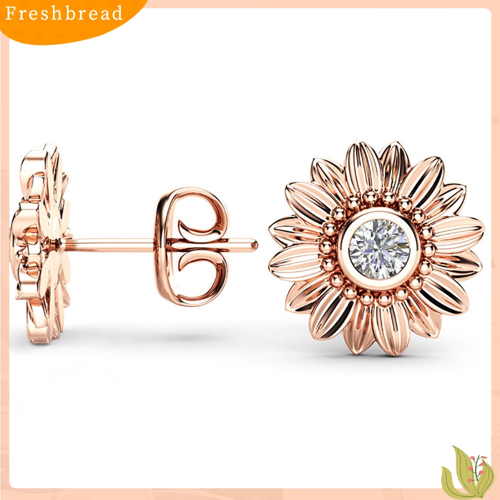 &lt; Freshbread &gt; Bunga Matahari Elegan Hias Cubic Zirconia Wanita Fashion Perhiasan Ear Stud Earrings