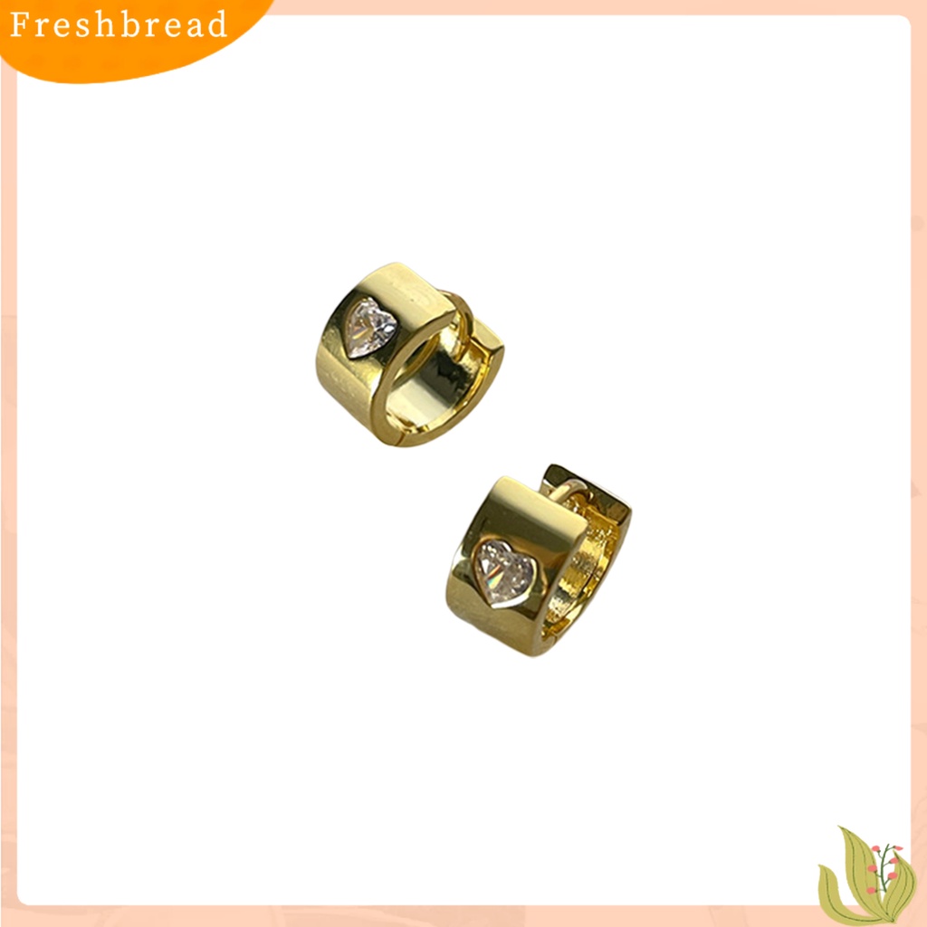 &lt; Freshbread &gt; 1pasang Anting Hoop Geometris Temperamen Sederhana Berlian Imitasi Kecil Cinta Hati Huggie Earrings Fashion Perhiasan