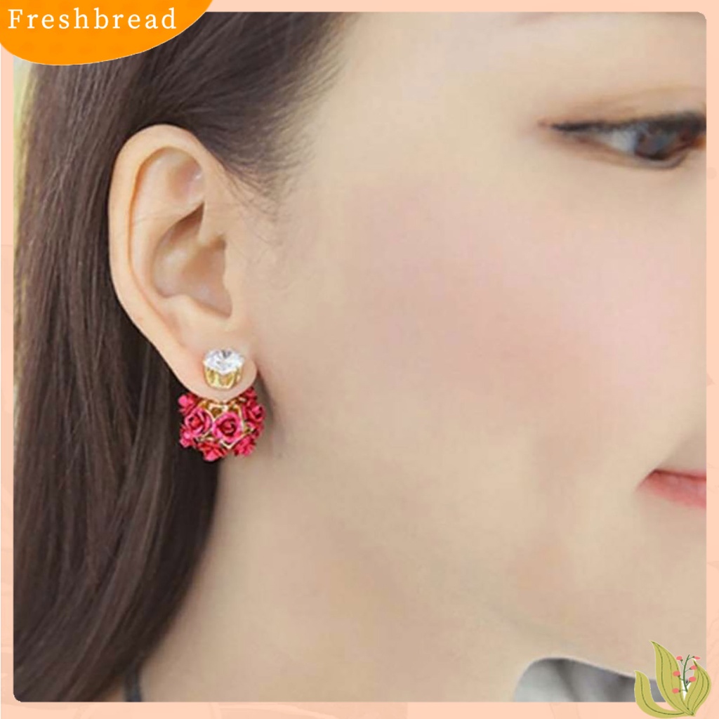 &lt; Freshbread &gt; Ear Studs Desain Bola Bunga Mawar Indah Anting Berlian Imitasi Alloy Untuk Perjamuan