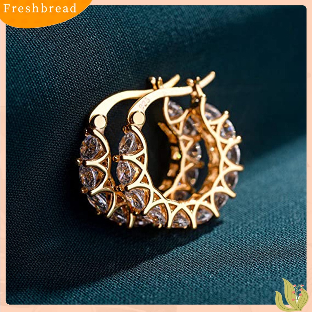 &lt; Freshbread &gt; 1pasang Anting Hoop Wanita U-shaped Rhinestones Jewelry Anting Lingkaran Gaya Perancis Ringan Untuk Pernikahan