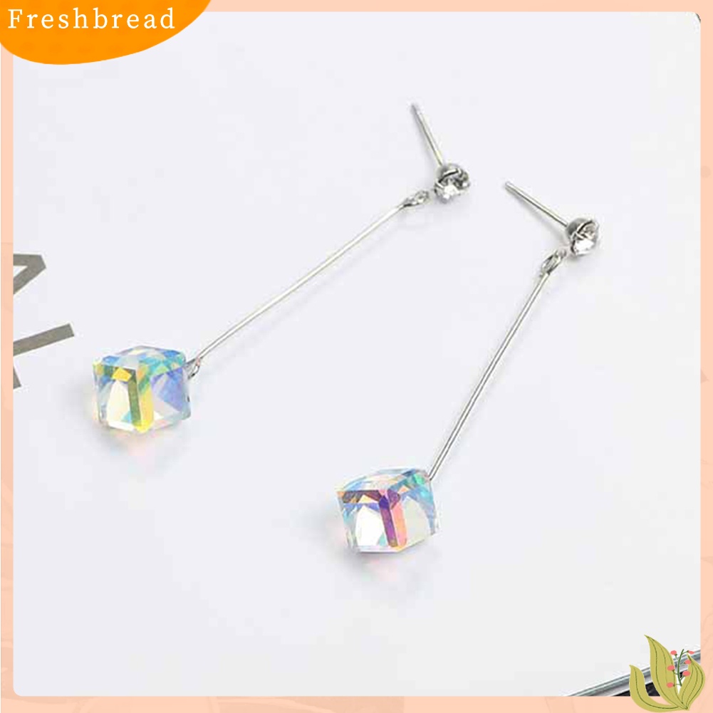 &lt; Freshbread &gt; Wanita Transparan Kubikal Berlian Imitasi Bar Menjuntai Ear Stud Earrings Perhiasan Hadiah