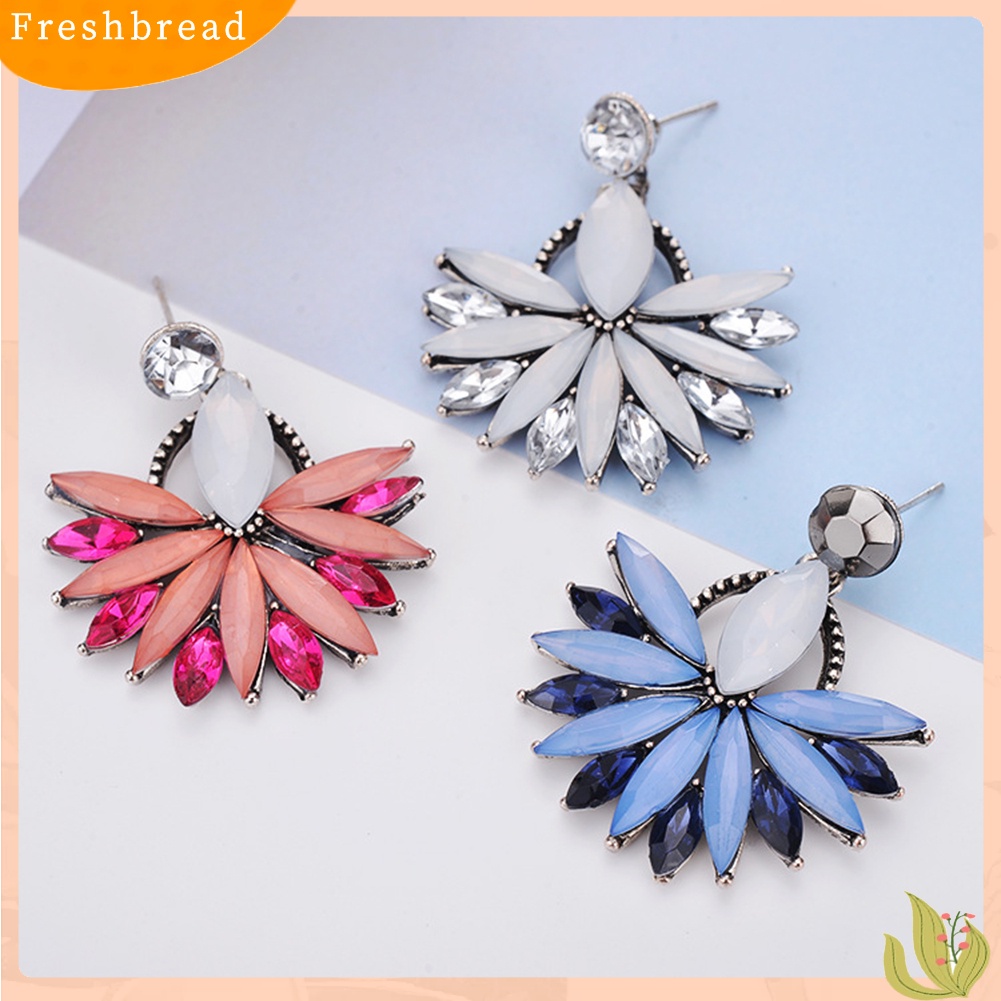 &lt; Freshbread &gt; Wanita Elegan Boho Berlian Imitasi Bunga Menjuntai Stud Earrings Vintage Eardrops