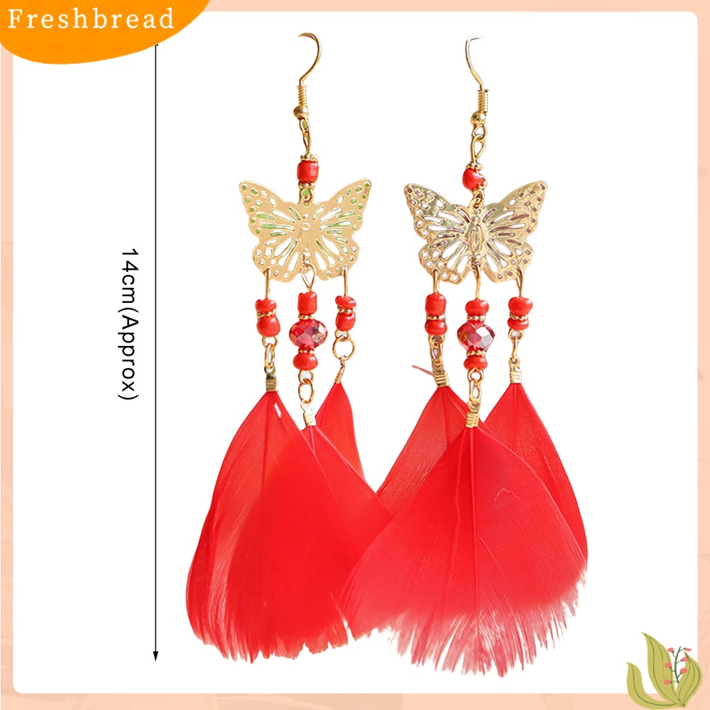 &lt; Freshbread &gt; 1pasang Lady Earrings Bulu Sintetis Bohemia Kreatif Jumbai Etnik Menjuntai Earrings Jewelry