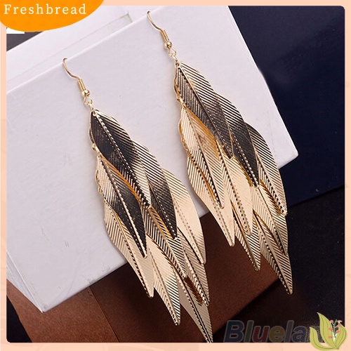 &lt; Freshbread &gt; Wanita Retro Baroque Style Layered Leaves Hook Drop Menjuntai Anting Linear