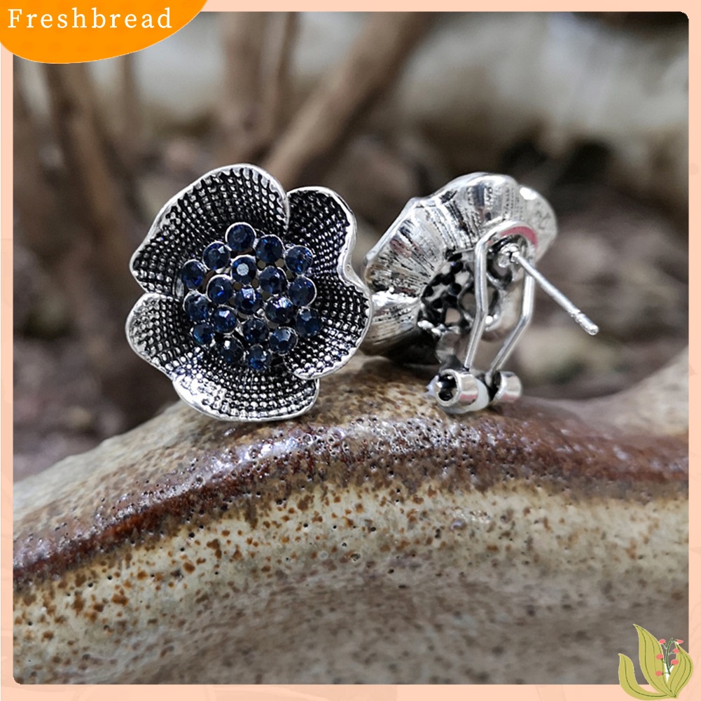 &lt; Freshbread &gt; Vintage Wanita Berlian Imitasi Hias Bunga Mawar Bentuk Stud Earrings Perhiasan Hadiah