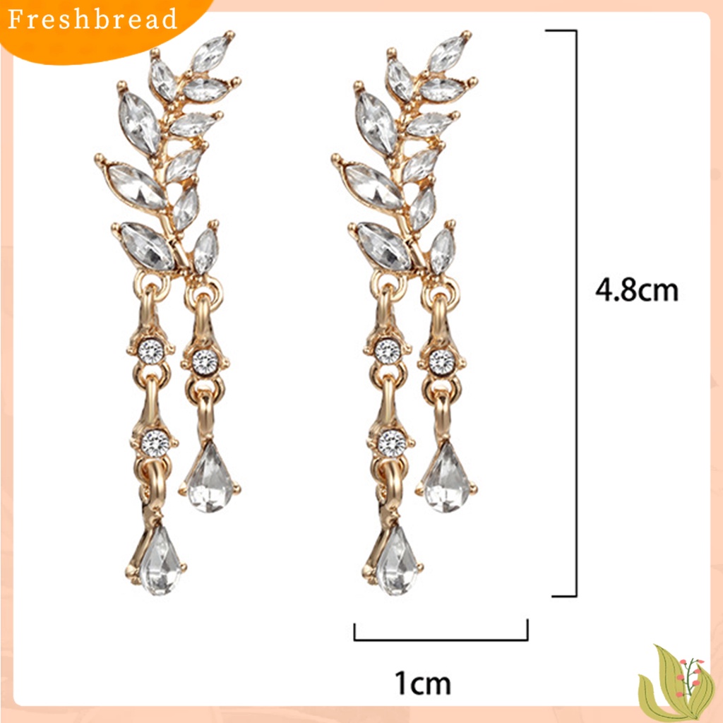 &lt; Freshbread &gt; 1pasang Anting Wanita Shiny Faux Crystal Alloy Bentuk Daun Berkilau Prom Earrings Perhiasan Perempuan