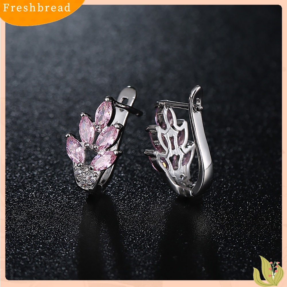 &lt; Freshbread &gt; Wanita Cubic Zirconia Hias Huggie Anting Hadiah Perhiasan Pertunangan Pernikahan