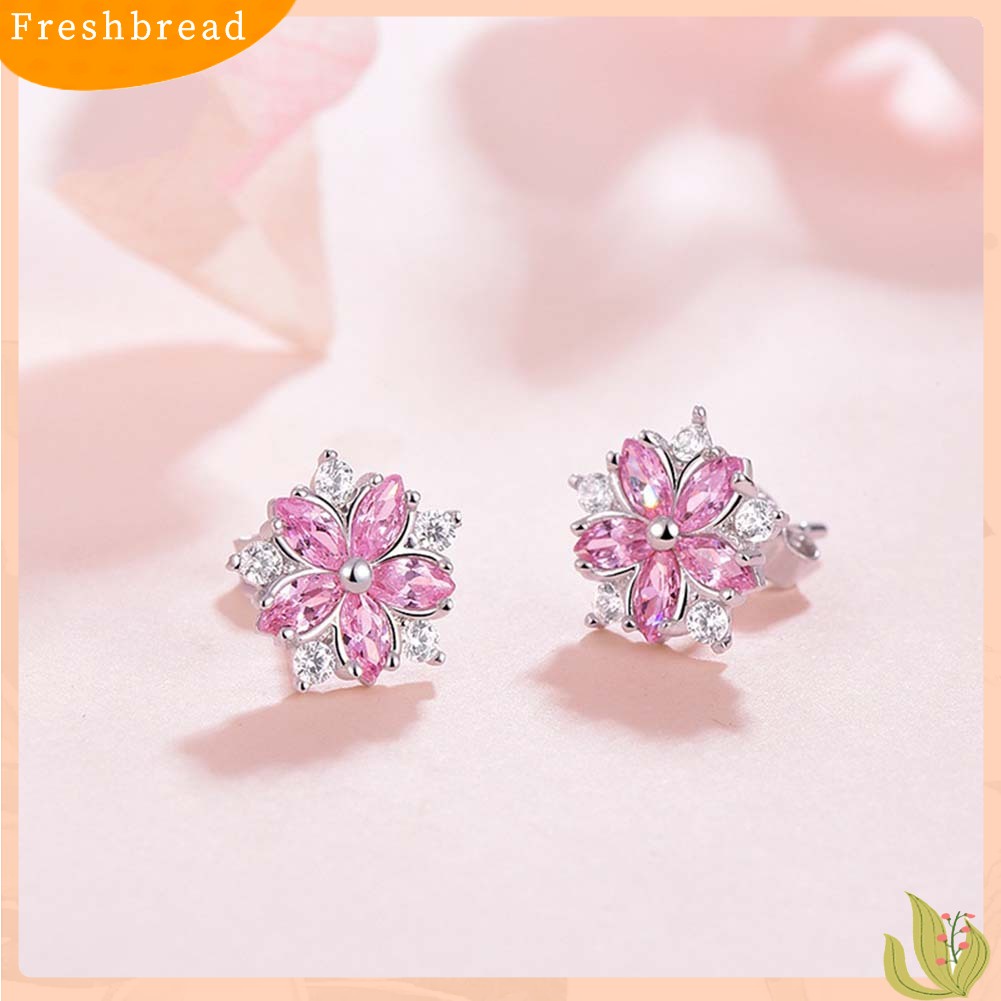 &lt; Freshbread &gt; Wanita Berlian Imitasi Bertatahkan Sakura Bunga Telinga Stud Anting Hadiah Perhiasan Pernikahan