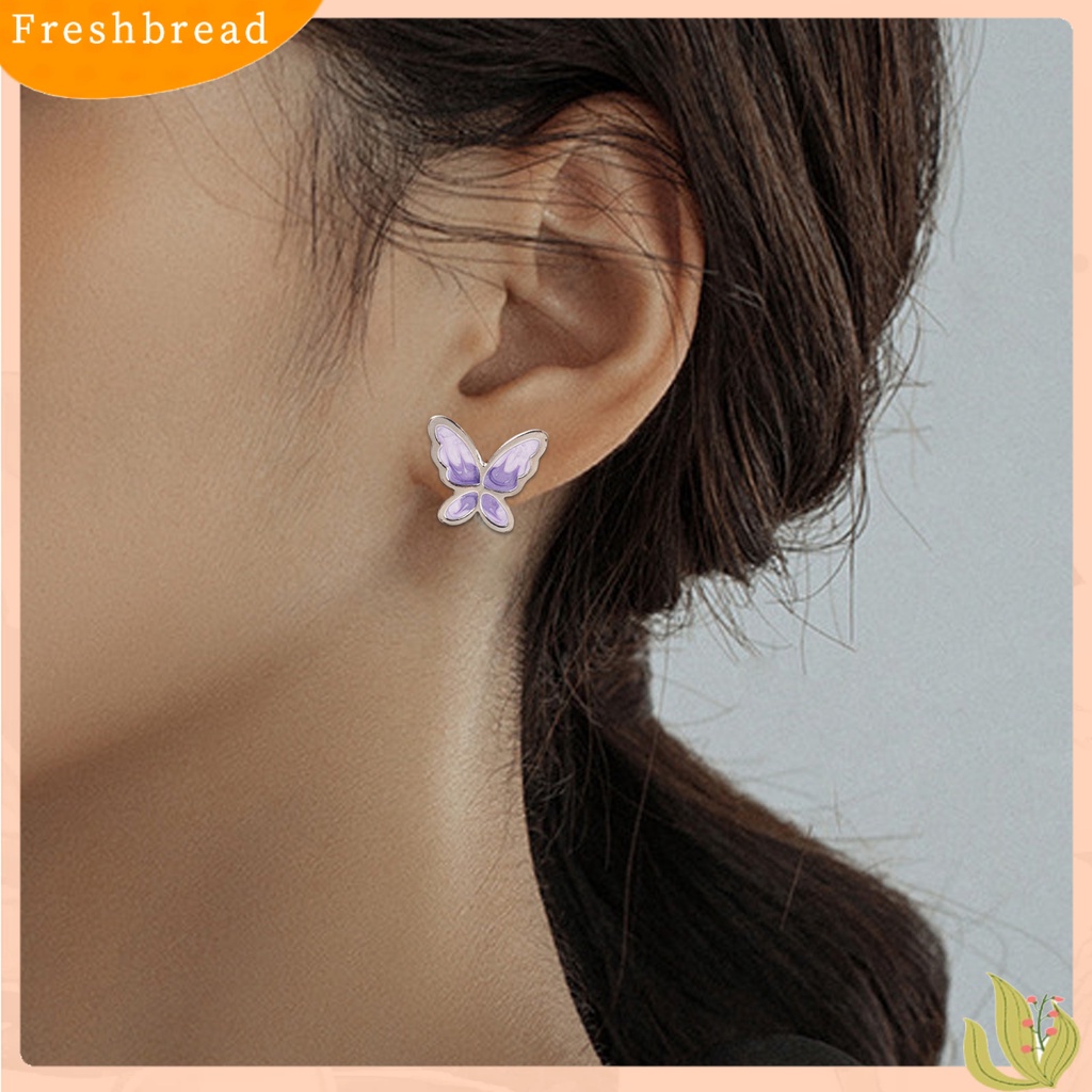 &lt; Freshbread &gt; 1pasang Anting Tusuk Wanita Ringan Artistik Manis Tahan Lama Friendly Untuk Kulit Stainless Warna Kontras Bentuk Kupu-Kupu Anti Karat Lady Ear Stud Women Jewelry