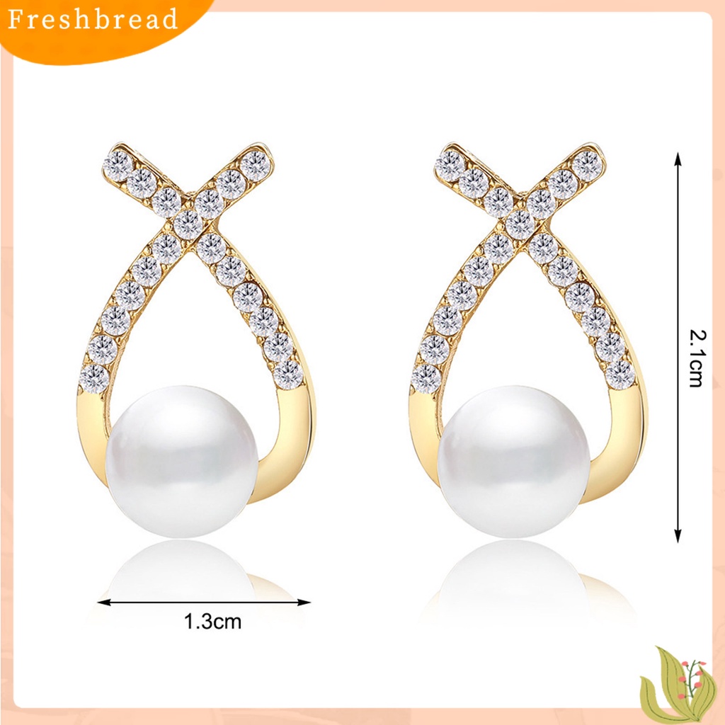 &lt; Freshbread &gt; 1pasang Anting Wanita Gaya Perancis Retro Elegan Berlapis Emas Hypoallergenic Hadiah Fashion Perhiasan High Gloss Faux Pearl Cross Ladies Earrings Untuk Pesta