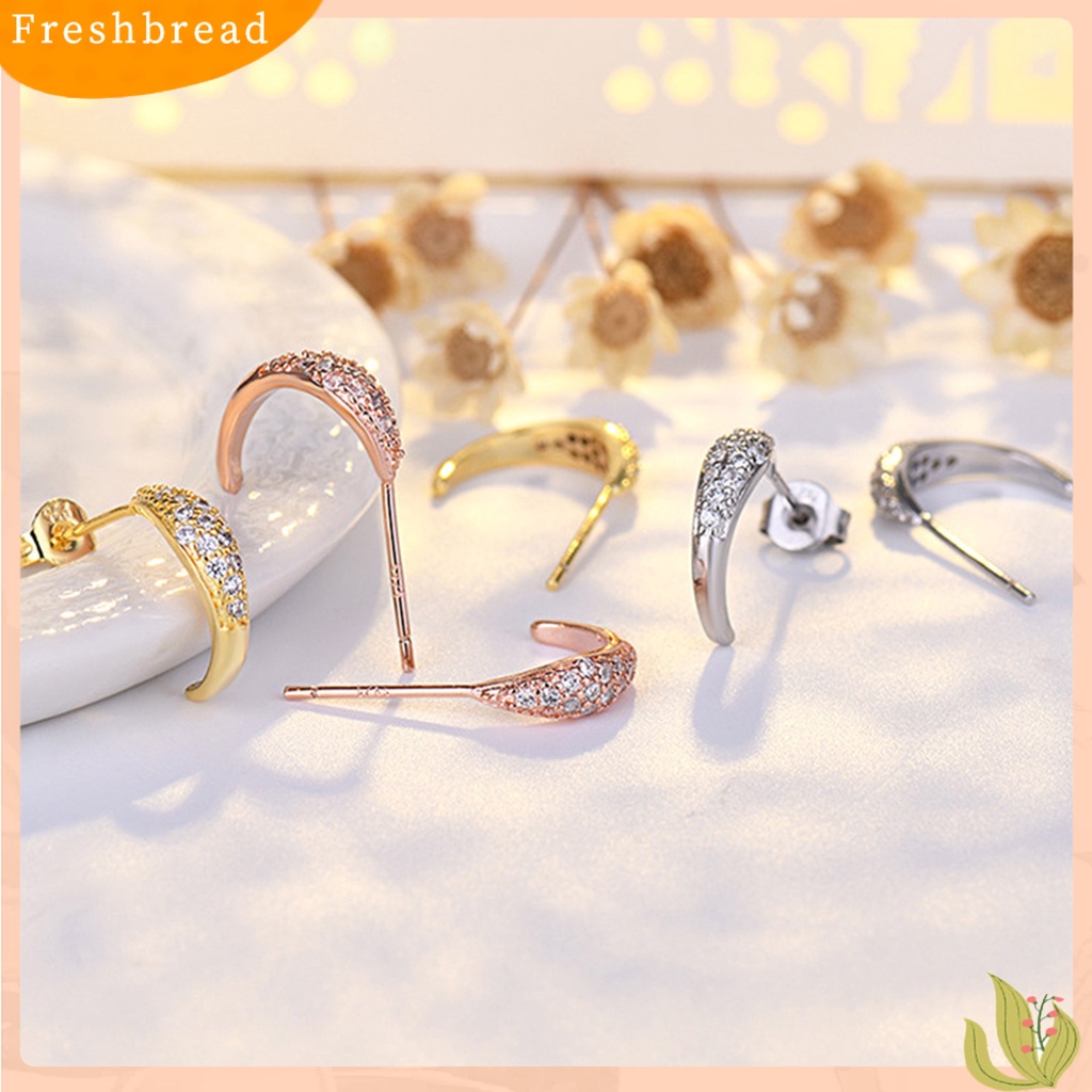 &lt; Freshbread &gt; 1pasang Ear Studs Super Shiny Full Rhinestones Sparkling Geometric Electroplating Hias Hadiah Wanita Crescent Moon Stud Earrings Perhiasan Untuk Pacaran