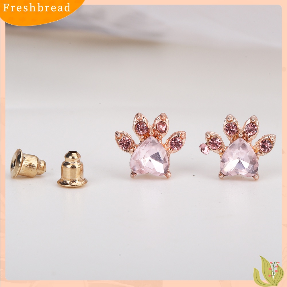 &lt; Freshbread &gt; Cute Cubic Zirconia Hias Kucing Paw Stud Anting Wanita Tindik Perhiasan Hadiah