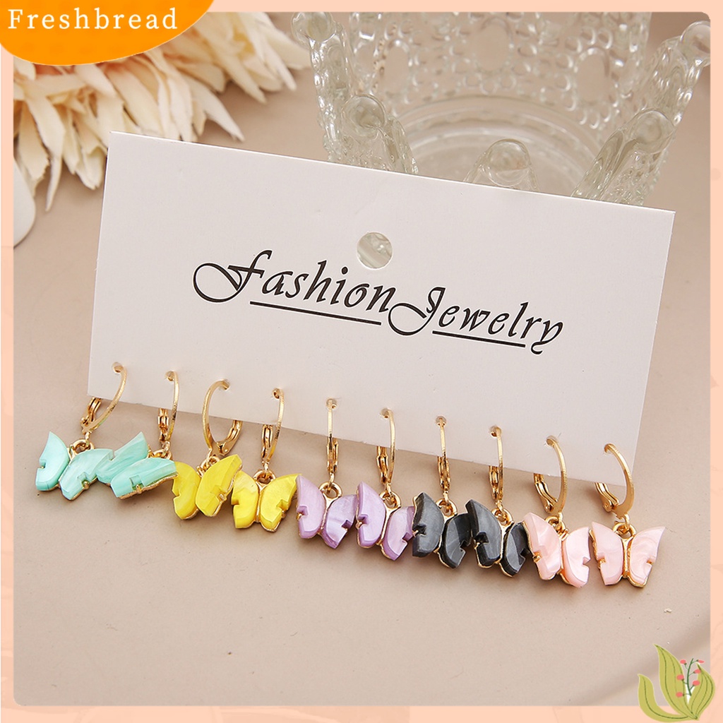 &lt; Freshbread &gt; 5pasang Anting Menjuntai Warna-Warni Retro Geometris Electroplating All-match Hias Hadiah Wanita Akrilik Butterfly Drop Earrings Fashion Perhiasan Untuk Pacaran