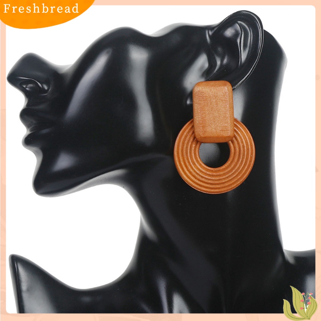 &lt; Freshbread &gt; Anting Wanita Geometris Kayu Sederhana Vintage Anting Tusuk Berlebihan Untuk Club