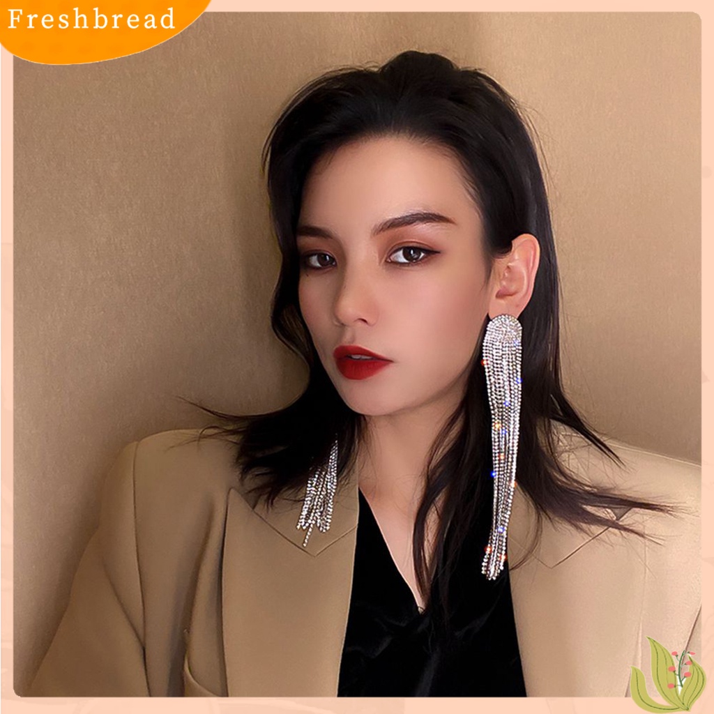 &lt; Freshbread &gt; 1pasang Drop Earrings Shiny Panjang Rumbai Penuh Berlian Imitasi Temperamen Berkilau Berdandan Hadiah Wanita Menjuntai Anting Pesona Perhiasan Aksesori Busana