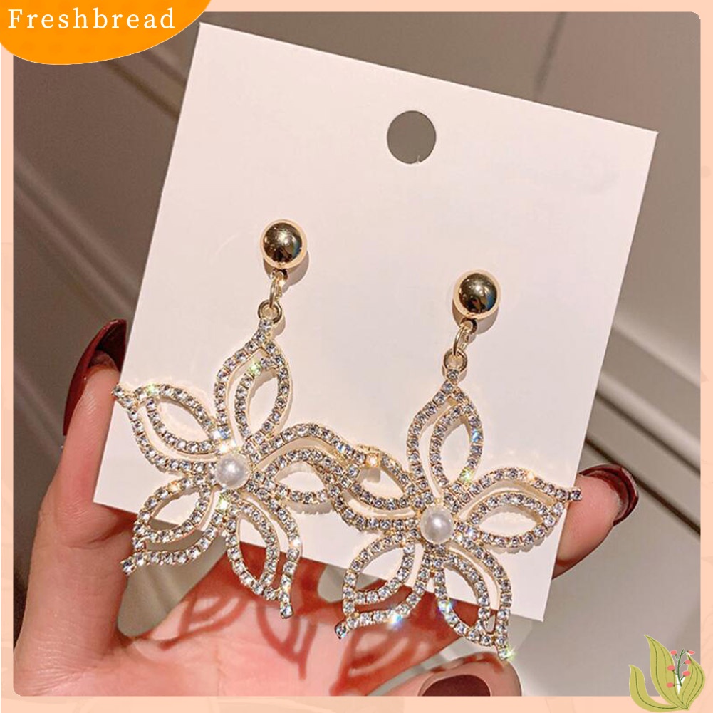 &lt; Freshbread &gt; Fashion Wanita Berlian Imitasi Bintang Bunga Menjuntai Ear Drop Earrings Pesta Perhiasan Hadiah