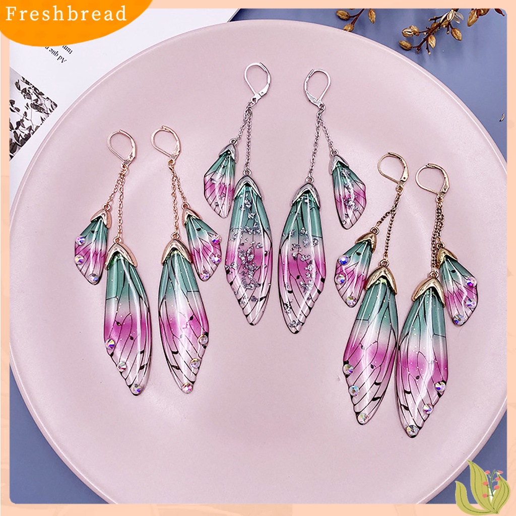 &lt; Freshbread &gt; Wanita Fashion Anting Berlian Imitasi Serangga Kupu-Kupu Sayap Telinga Kait Perhiasan Hadiah