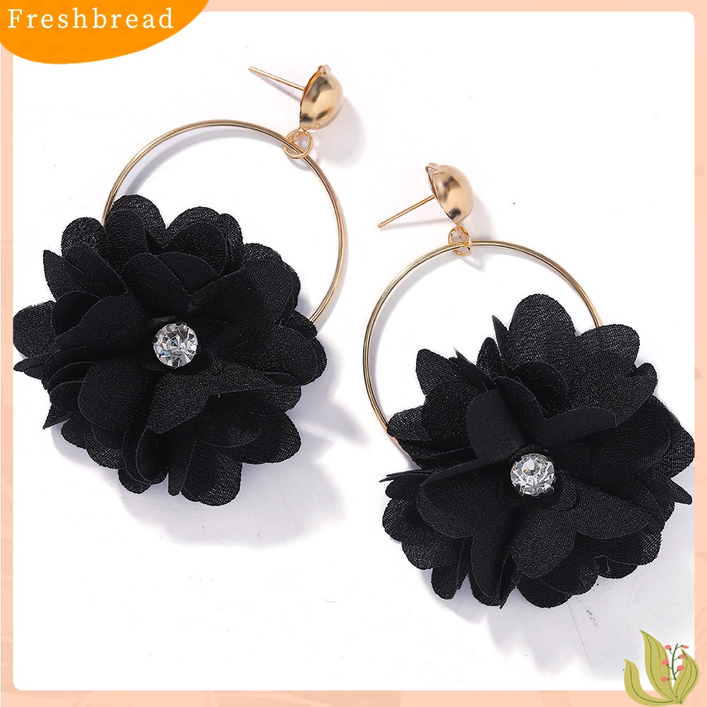 &lt; Freshbread &gt; Fashion Wanita Berlian Imitasi Bunga Bulat Menjuntai Ear Drop Earrings Perhiasan Hadiah