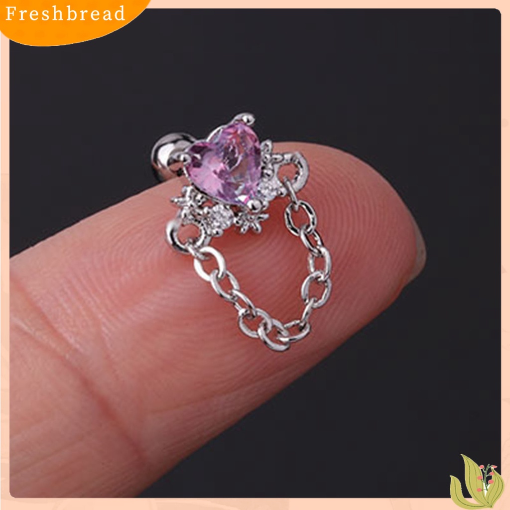 &lt; Freshbread &gt; 1Pc Mini Bersinar Indah Wanita Anting Jantung Berlian Imitasi Rantai Telinga Stud Perhiasan Aksesori