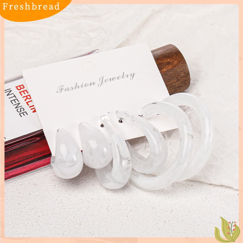 &lt; Freshbread &gt; 3pasang/Set Anting Wanita Transparan Berbentuk C Tindik Akrilik Anting Stud Bulat Perhiasan Aksesori