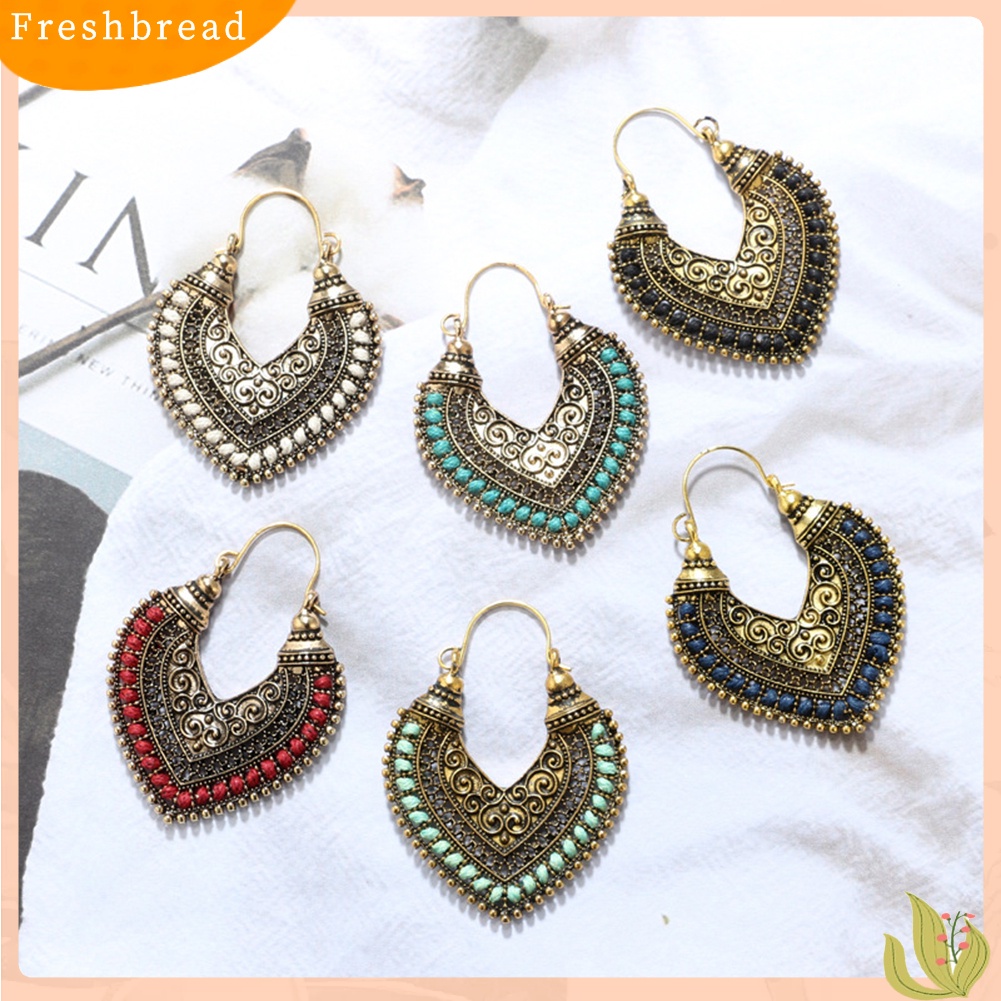 &lt; Freshbread &gt; Retro Bohemian Alloy Berongga Keluar Hati Ukiran Anting Wanita Perhiasan Hadiah