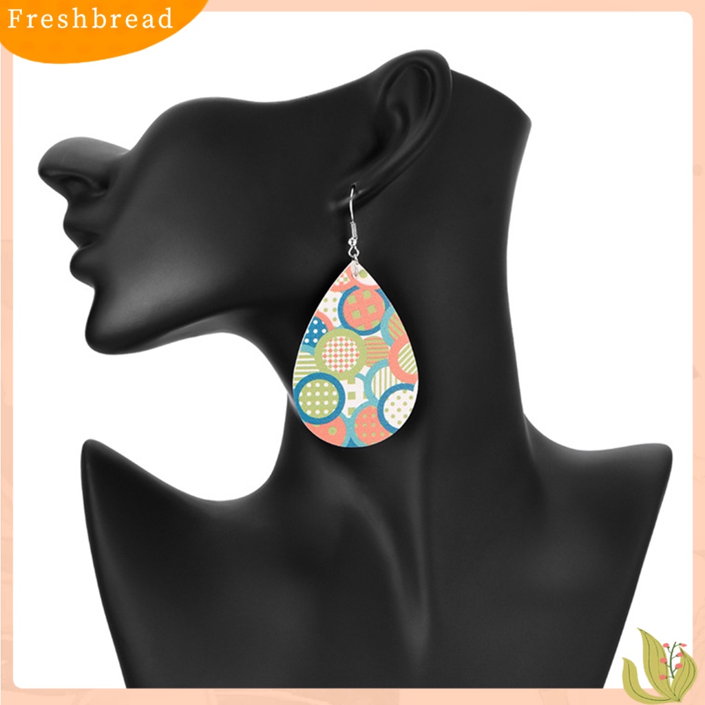 &lt; Freshbread &gt; Fashion Wanita Kulit Imitasi Logam Bentuk Tetesan Air Anting Hadiah Eardrops Menjuntair