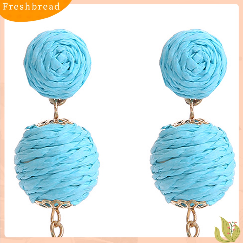 &lt; Freshbread &gt; 1pasang Drop Earrings Gaya Retro Friendly Untuk Kulit All-Match Warna Hidup Rotan Wanita Unik Warna-Warni Bulat Menjuntai Anting-Anting Hadiah Ulang Tahun