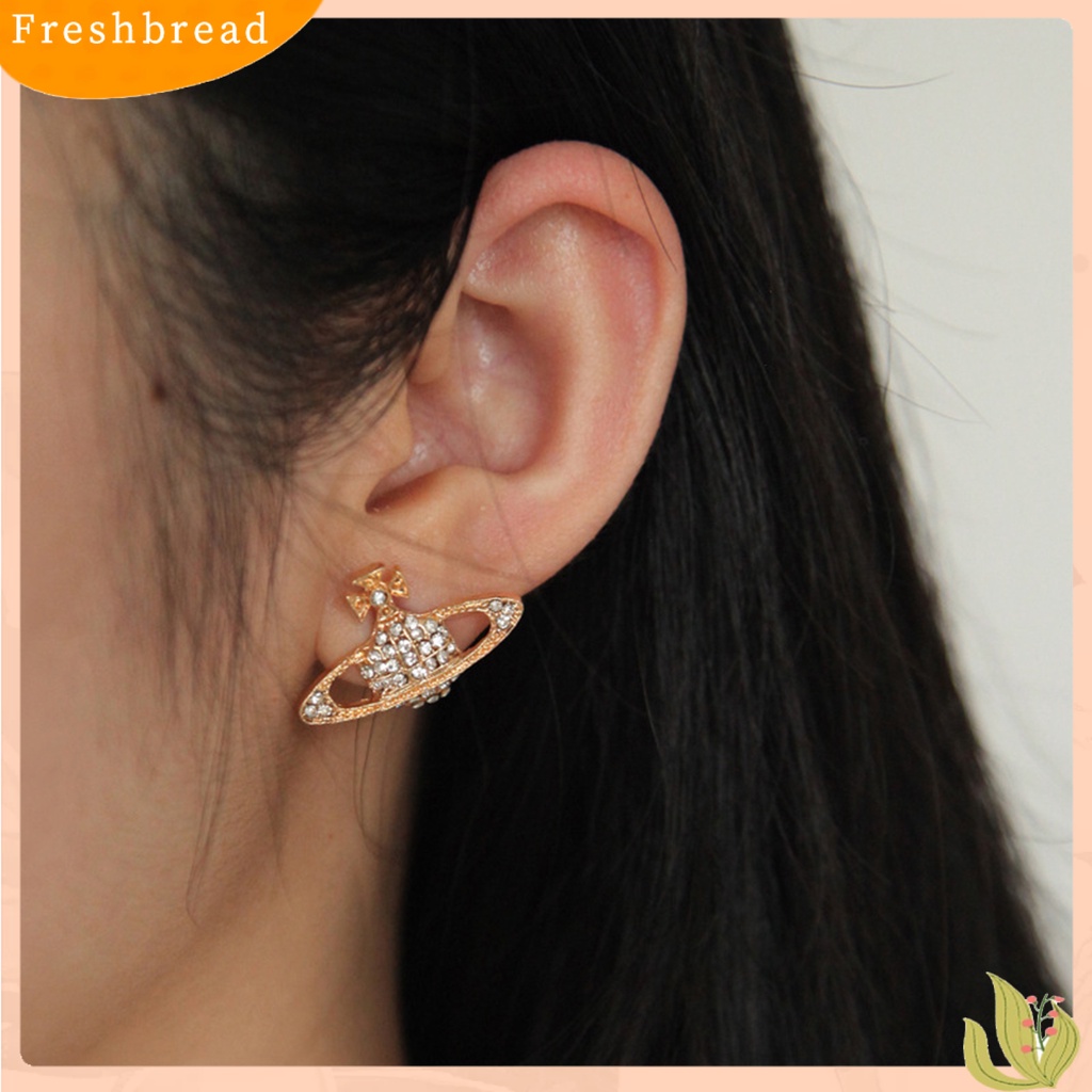 &lt; Freshbread &gt; 2Pcs Wanita Ear Studs Planet Berlian Imitasi Perhiasan Semua Cocok Anting Tusuk Saturnus Untuk Pesta